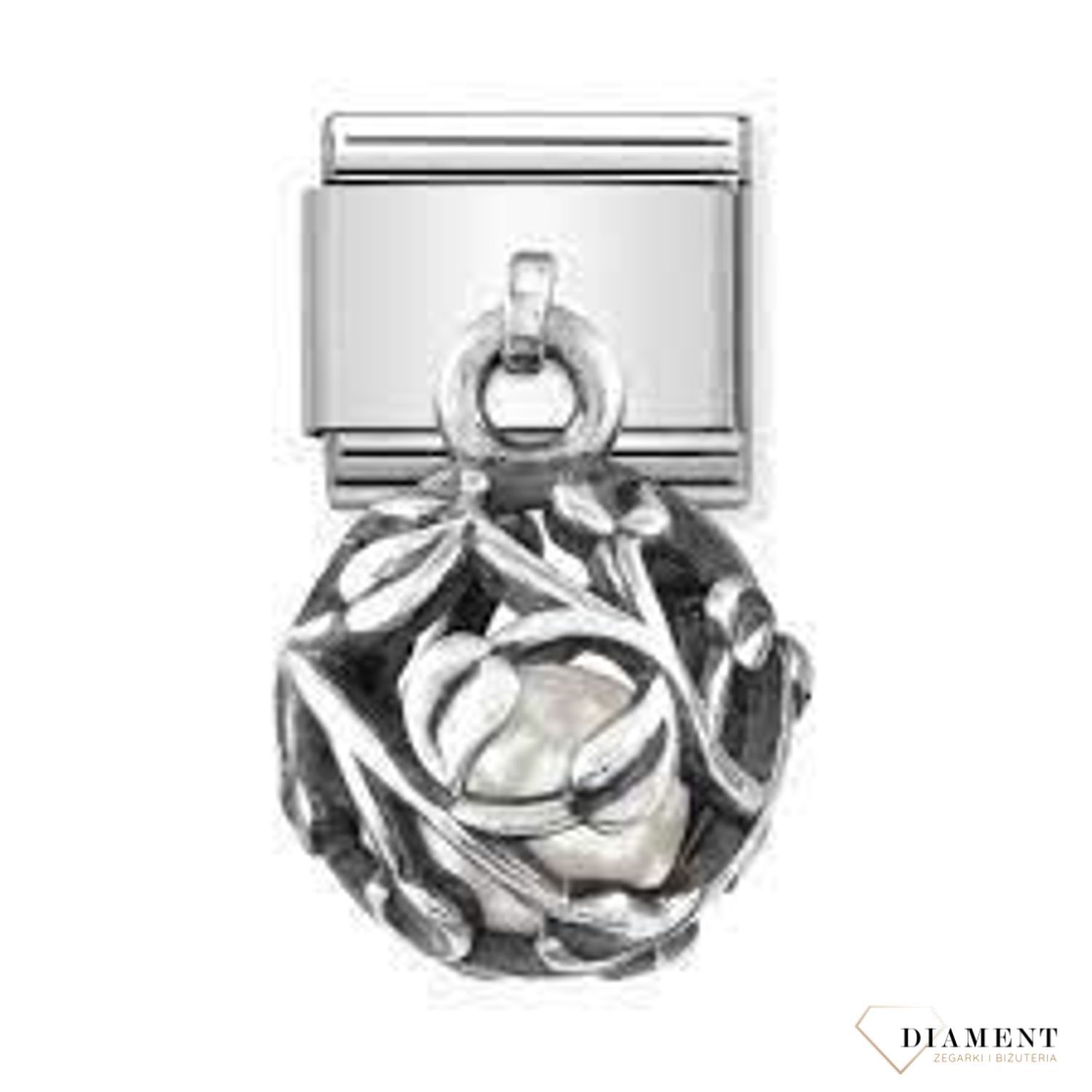 Charms Nomination Composable Silver Charms Liść perła 331810 05 Ponadczasowa biżuteria, pozwalająca każdej kobiecie skomponować bransoletkę wedle własnych upodobań, a następnie modyfikować ją poprzez dodawanie i zmienianie.jpg